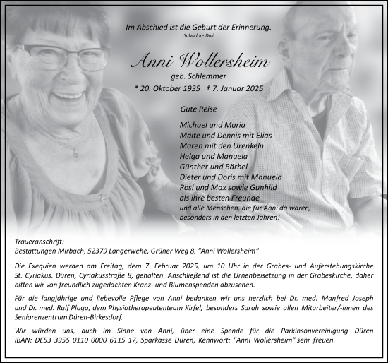 Traueranzeige von Anni Wollersheim von Zeitung am Sonntag