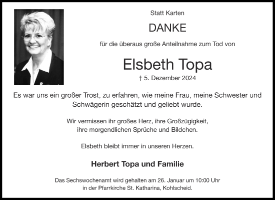 Traueranzeige von Elsbeth Topa von Aachener Zeitung