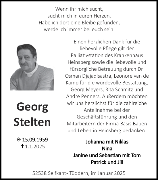 Traueranzeige von Georg Stelten von Zeitung am Sonntag