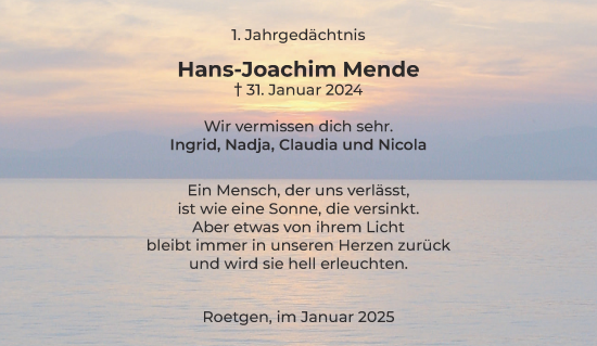 Traueranzeige von Hans-Joachim Mende von Aachener Zeitung