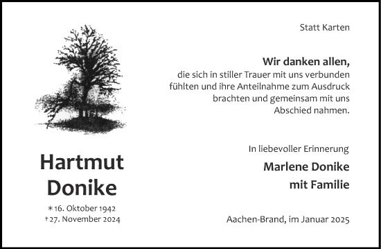 Traueranzeige von Hartmut Donike von Aachener Zeitung