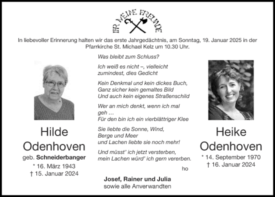 Traueranzeige von Heike Odenhoven von Zeitung am Sonntag