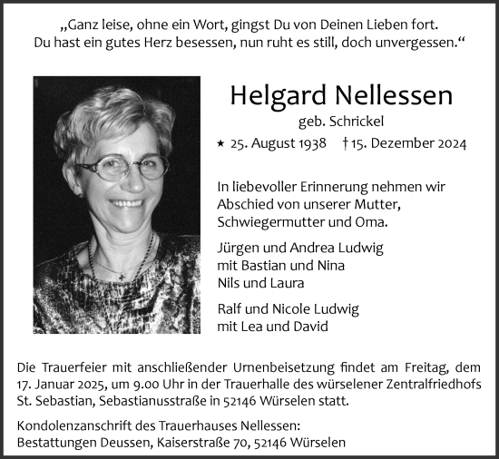 Traueranzeige von Helgard Nellessen von Zeitung am Sonntag