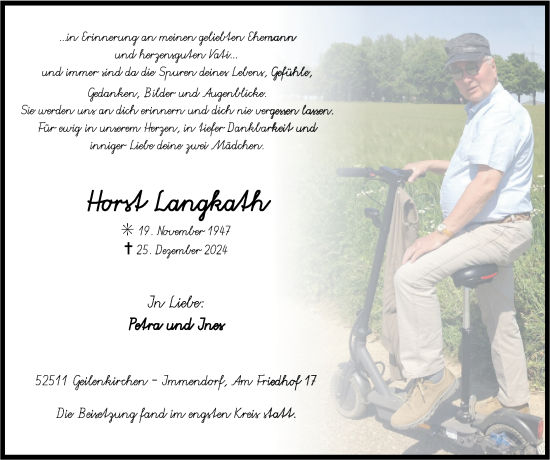 Traueranzeige von Horst Langkath von Zeitung am Sonntag