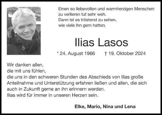 Traueranzeige von Ilias Lasos von Zeitung am Sonntag