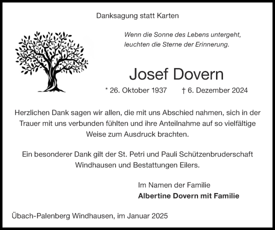 Traueranzeige von Josef Dovern von Zeitung am Sonntag