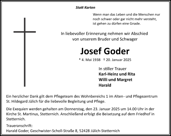 Traueranzeige von Josef Goder von Aachener Zeitung