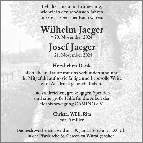 Traueranzeige von Josef Jaeger von Zeitung am Sonntag