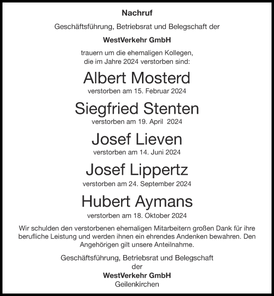 Traueranzeige von Josef Lieven von Zeitung am Sonntag