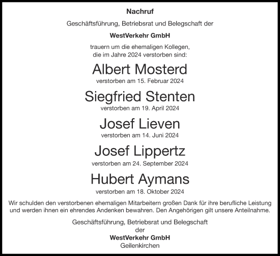 Traueranzeige von Josef Lippertz von Aachener Zeitung