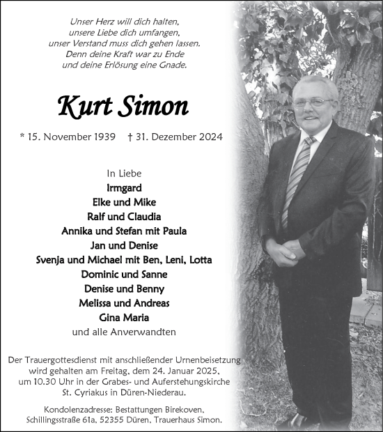 Traueranzeige von Kurt Simon von Zeitung am Sonntag