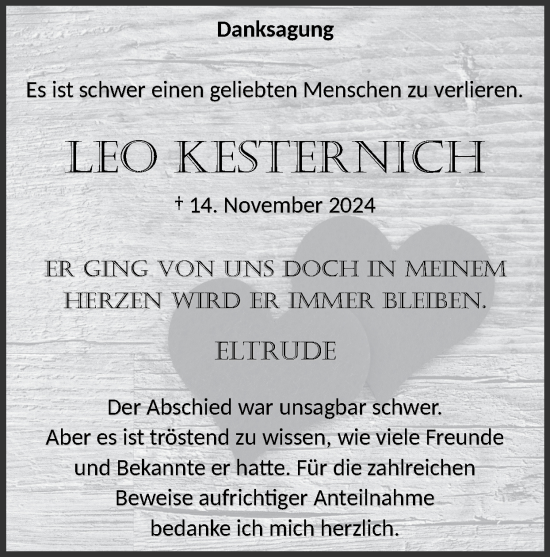 Traueranzeige von Leo Kesternich von Zeitung am Sonntag