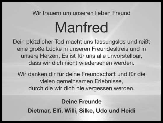 Traueranzeige von Manfred  von Zeitung am Sonntag