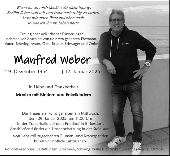 Traueranzeige von Manfred Weber von Zeitung am Sonntag