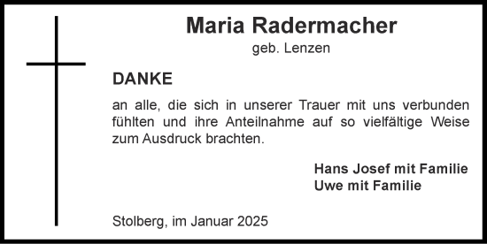 Traueranzeige von Maria Radermacher von Zeitung am Sonntag