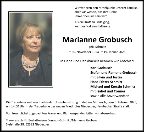 Traueranzeige von Marianne Grobusch von Zeitung am Sonntag
