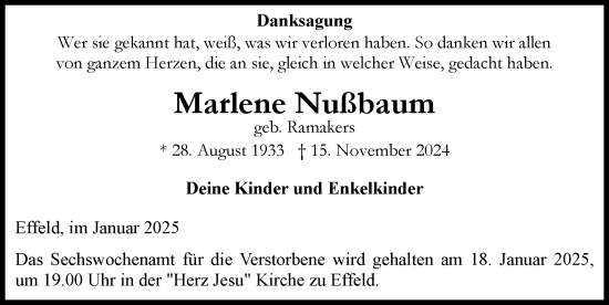 Traueranzeige von Marlene Nußbaum von Zeitung am Sonntag