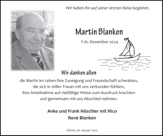 Traueranzeige von Martin Blanken von Zeitung am Sonntag