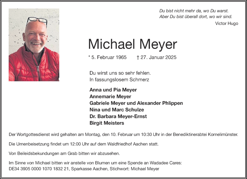  Traueranzeige für Michael Meyer vom 01.02.2025 aus Aachener Zeitung