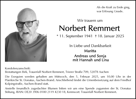 Traueranzeige von Norbert Remmert von Aachener Zeitung