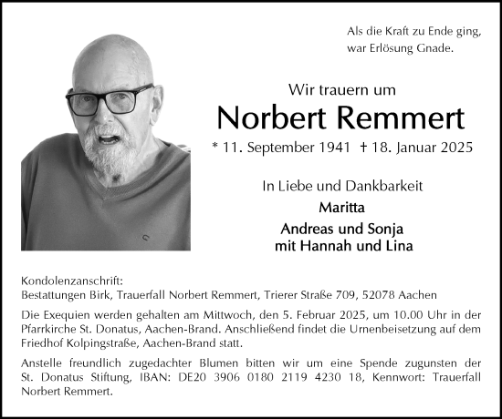 Traueranzeige von Norbert Remmert von Zeitung am Sonntag