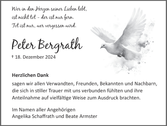 Traueranzeige von Peter Bergrath von Zeitung am Sonntag