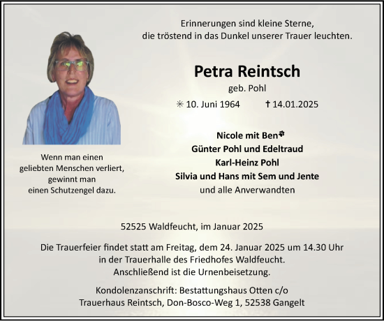 Traueranzeige von Petra Reintsch von Zeitung am Sonntag