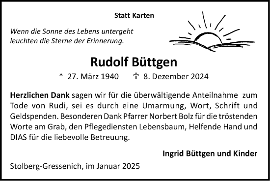 Traueranzeige von Rudolf Büttgen von Zeitung am Sonntag