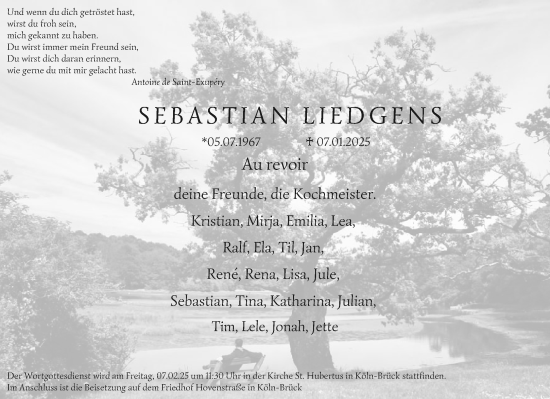 Traueranzeige von Sebastian Liedgens von Aachener Zeitung