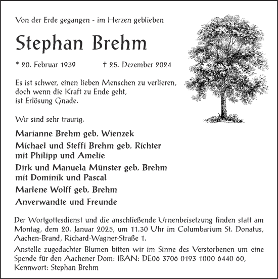 Traueranzeige von Stephan Brehm von Zeitung am Sonntag
