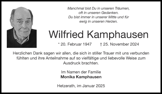 Traueranzeige von Wilfried Kamphausen von Zeitung am Sonntag