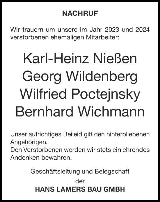 Traueranzeige von Wir trauern um unsere im Jahr 2023 und 2024 verstorbenen ehemaligen Mitarbeiter  von Zeitung am Sonntag