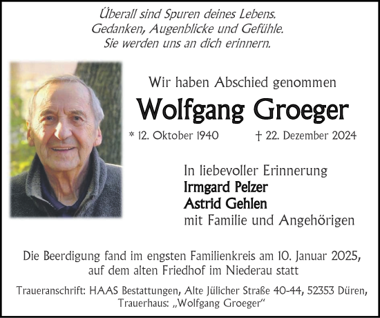 Traueranzeige von Wolfgang Groeger von Zeitung am Sonntag