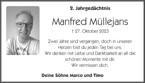 Traueranzeige von Manfred Müllejans von Zeitung am Sonntag