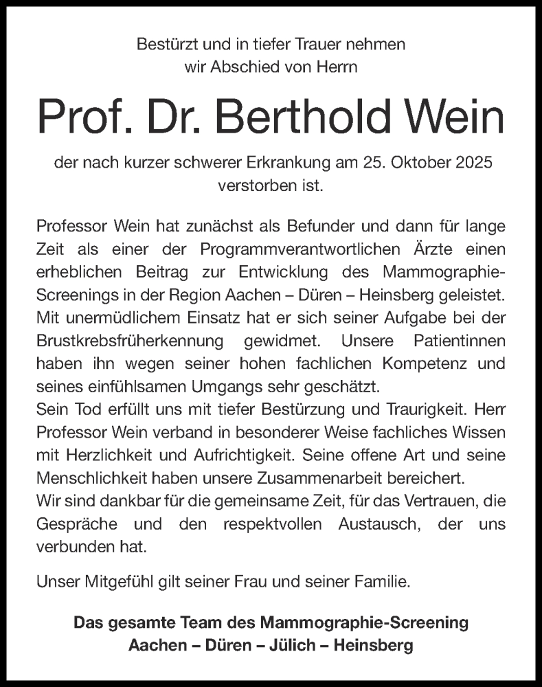  Traueranzeige für Berthold Wein vom 23.11.2025 aus Zeitung am Sonntag