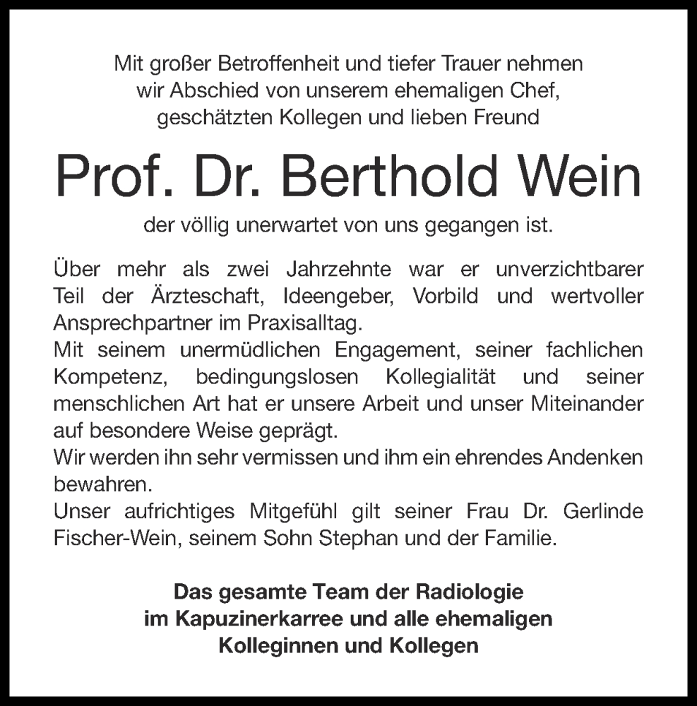  Traueranzeige für Berthold Wein vom 23.11.2025 aus Zeitung am Sonntag