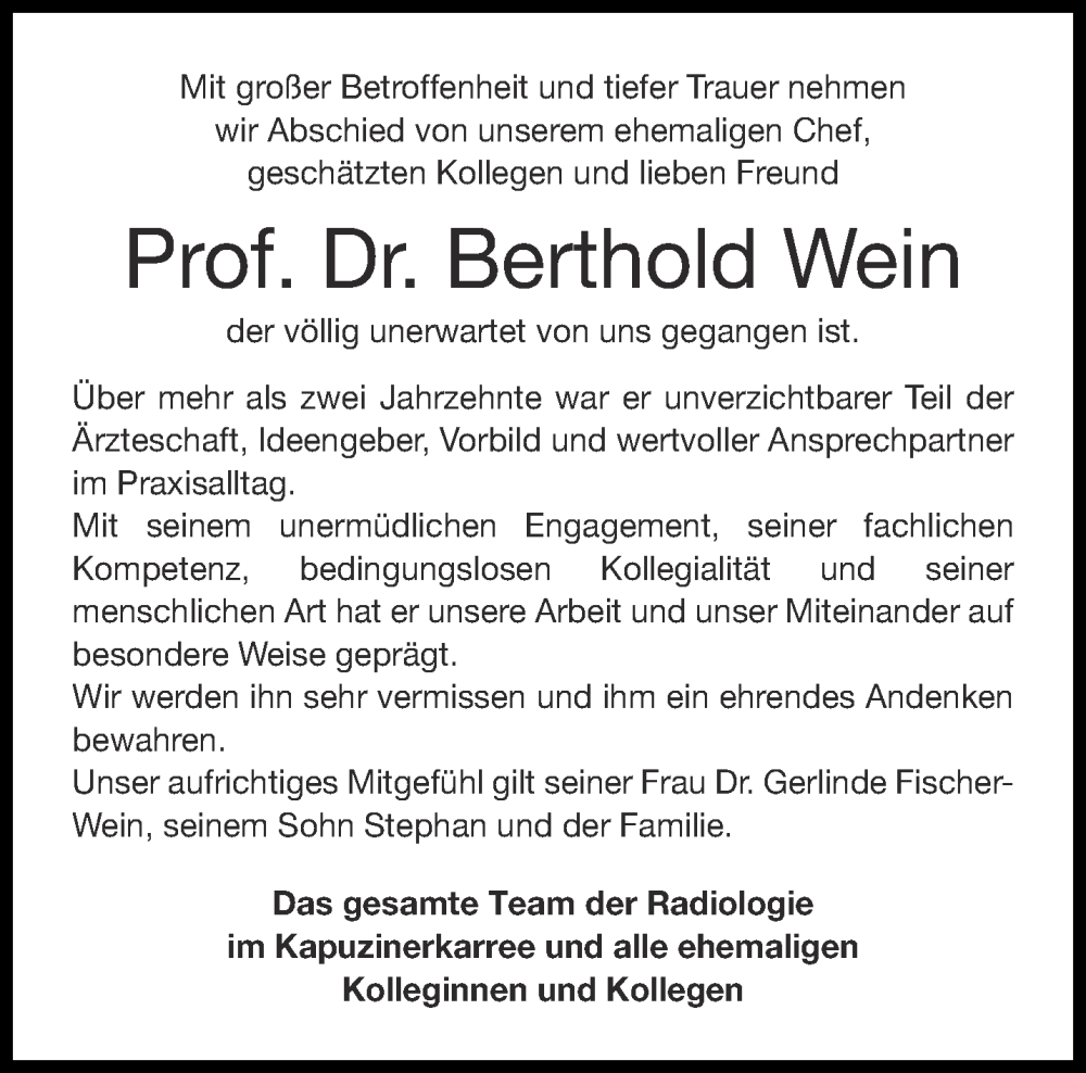  Traueranzeige für Berthold Wein vom 22.11.2025 aus Aachener Zeitung
