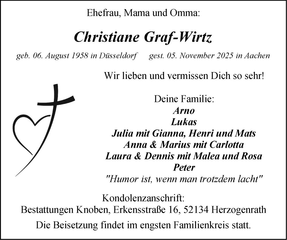  Traueranzeige für Christiane Graf-Wirtz vom 16.11.2025 aus Zeitung am Sonntag
