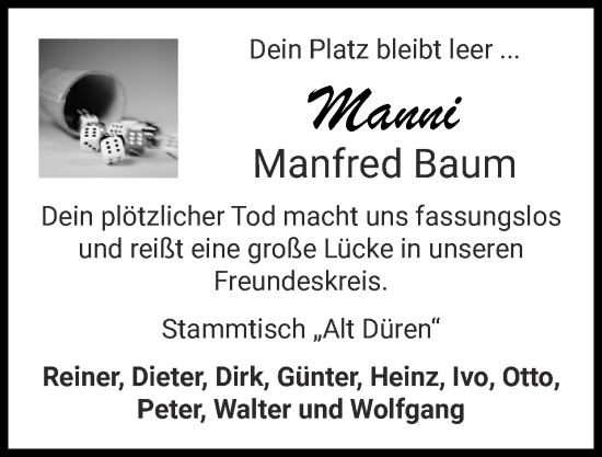 Traueranzeige von Manfred Baum von Zeitung am Sonntag