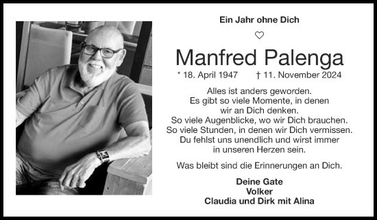 Traueranzeige von Manfred Palenga von Zeitung am Sonntag