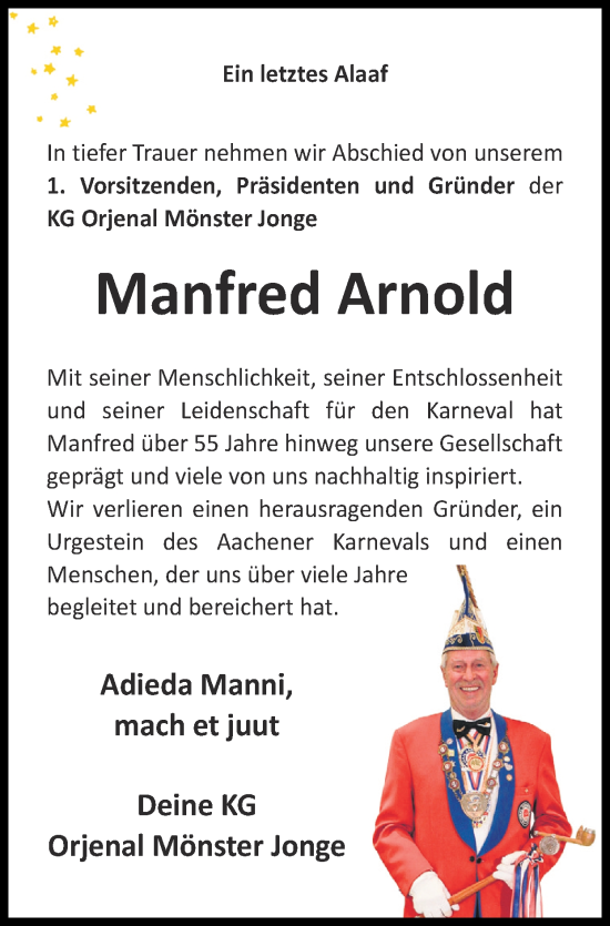 Traueranzeige von Manfred Arnold von Zeitung am Sonntag
