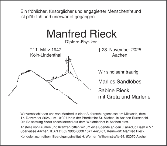 Traueranzeige von Manfred Rieck von Aachener Zeitung