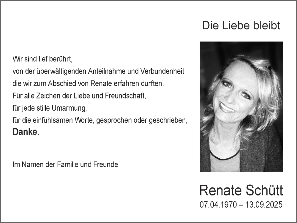  Traueranzeige für Renate Schütt vom 21.12.2025 aus Zeitung am Sonntag