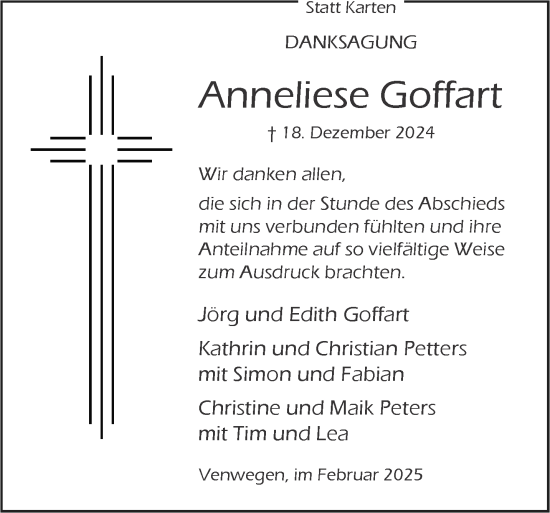Traueranzeige von Anneliese Goffart von Aachener Zeitung