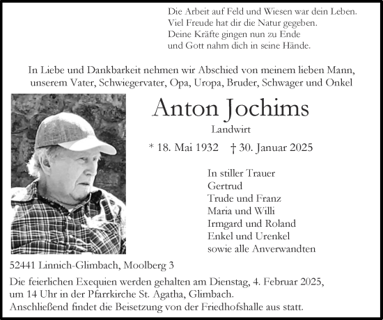 Traueranzeige von Anton Jochims von Zeitung am Sonntag