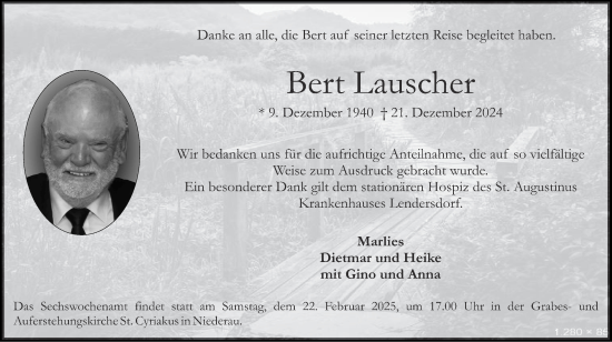 Traueranzeige von Bert Lauscher von Zeitung am Sonntag