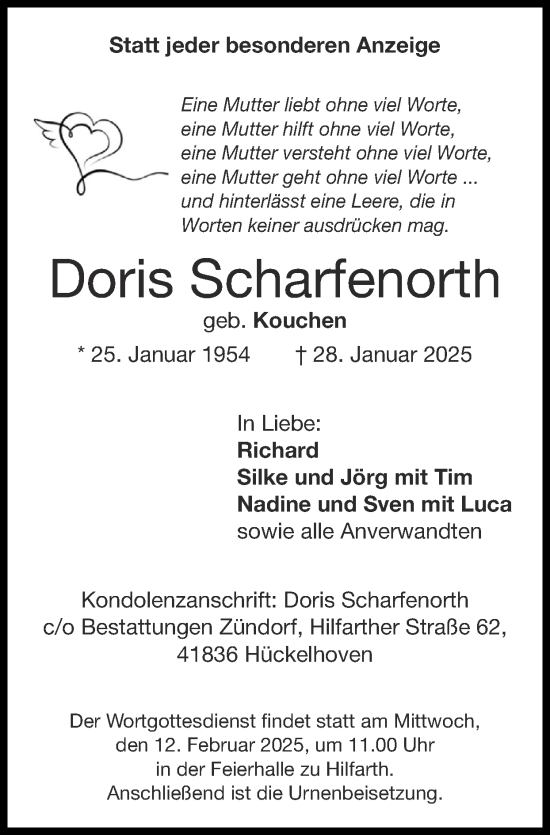 Traueranzeige von Doris Scharfenorth von Zeitung am Sonntag
