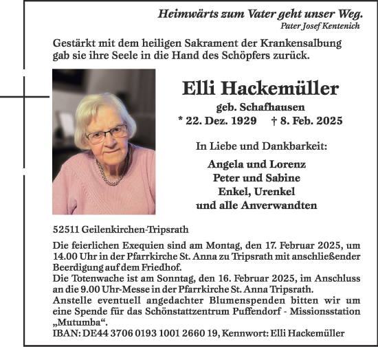 Traueranzeige von Elli Hackemüller von Zeitung am Sonntag