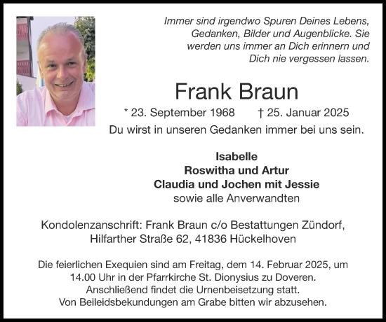 Traueranzeige von Frank Braun von Zeitung am Sonntag