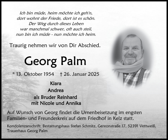 Traueranzeige von Georg Palm von Zeitung am Sonntag